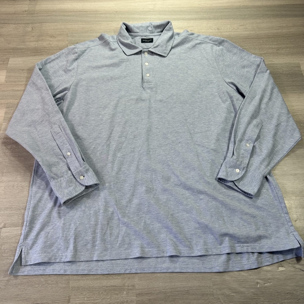 Proper Cloth Polo Shirt Mens Large Blue Solid Easy Care Long Sleeve Cotton Knit